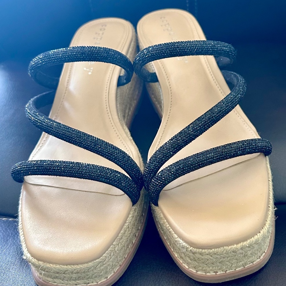 Copper Key Women's Casual Chic espadrille strappy platform wedge Black 8.5